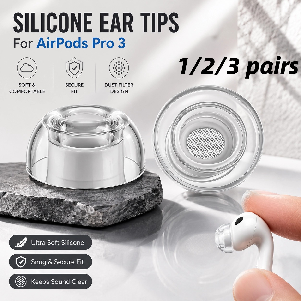 1/2/3쌍 에어팟 프로 3용 투명 액체 실리콘 이어팁 - Silicone Ear Tip Replacement 리뷰 및 가격